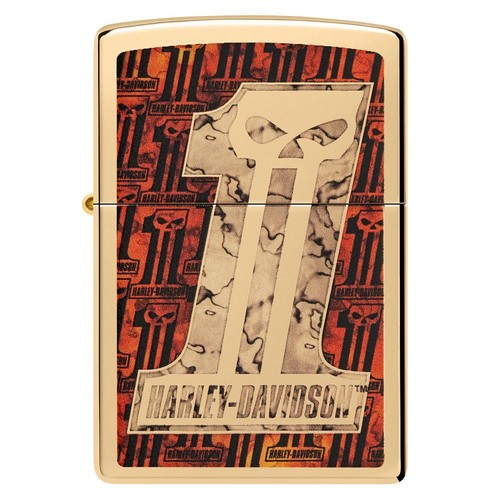 ZippoFeuerzeug Harley-Davidson Totenkopf aus hochglanzpoliertem Messing - Bild 2 von 7