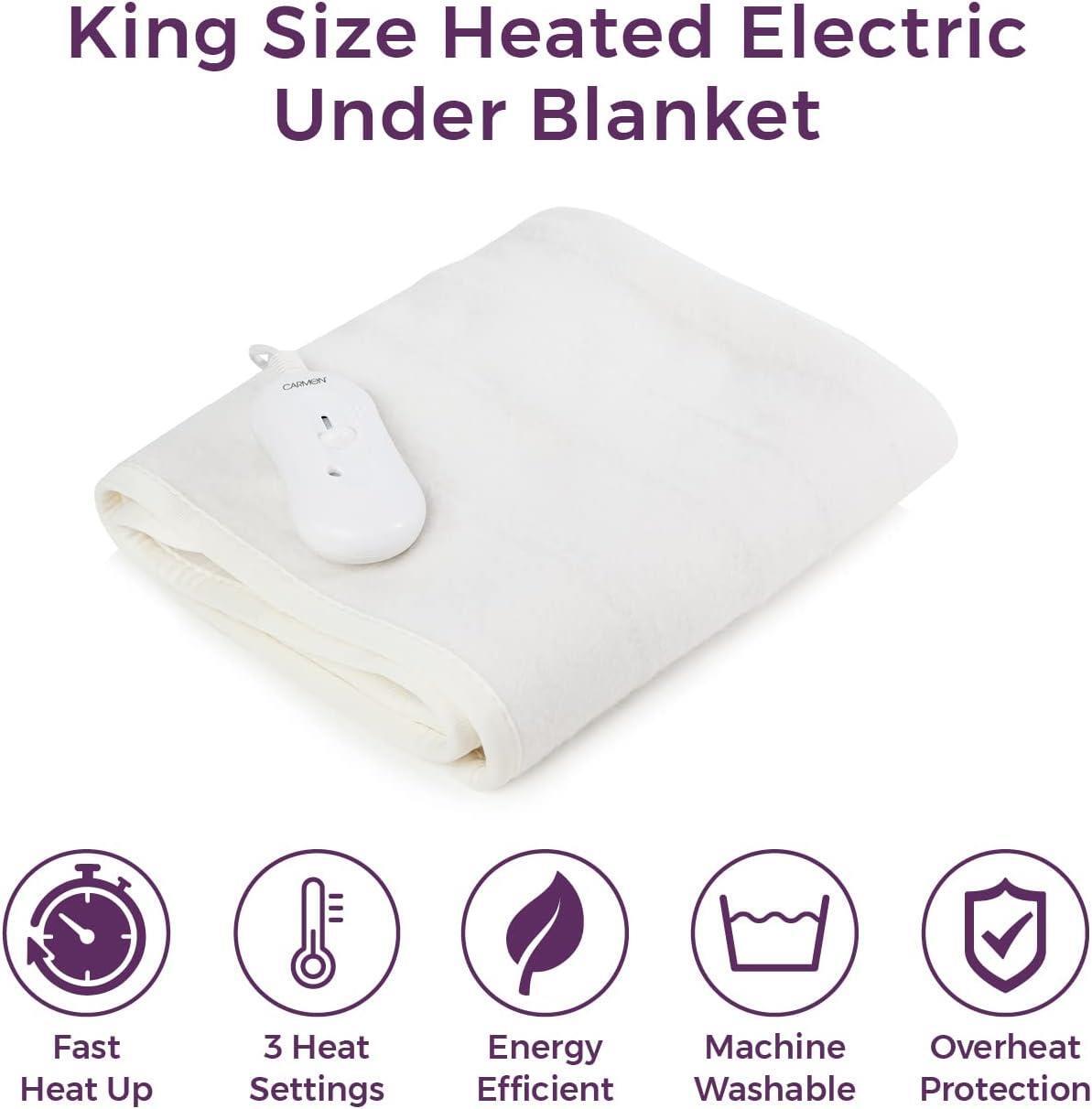 Carmen C81155 King Size Electric Heated Under Blanket White for sale
