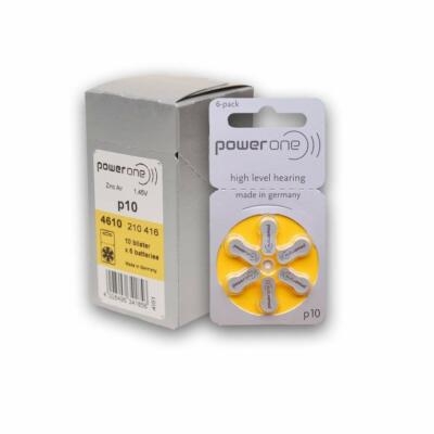 Power One Zinc Air Hearing Aid Batteries Yellow Size 1 Pack of 6 Battery.