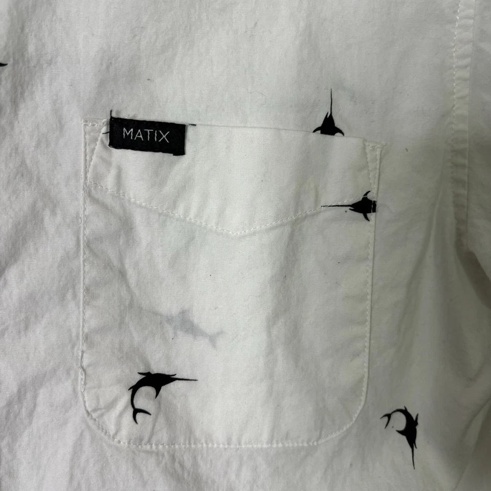 Matix Shirt Mens Size Medium White Shark Print Button Up Short Sleeve Cotton - Image 4 of 4