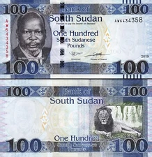 South Sudan 100 Pounds 2019, UNC, P-15d, Lion
