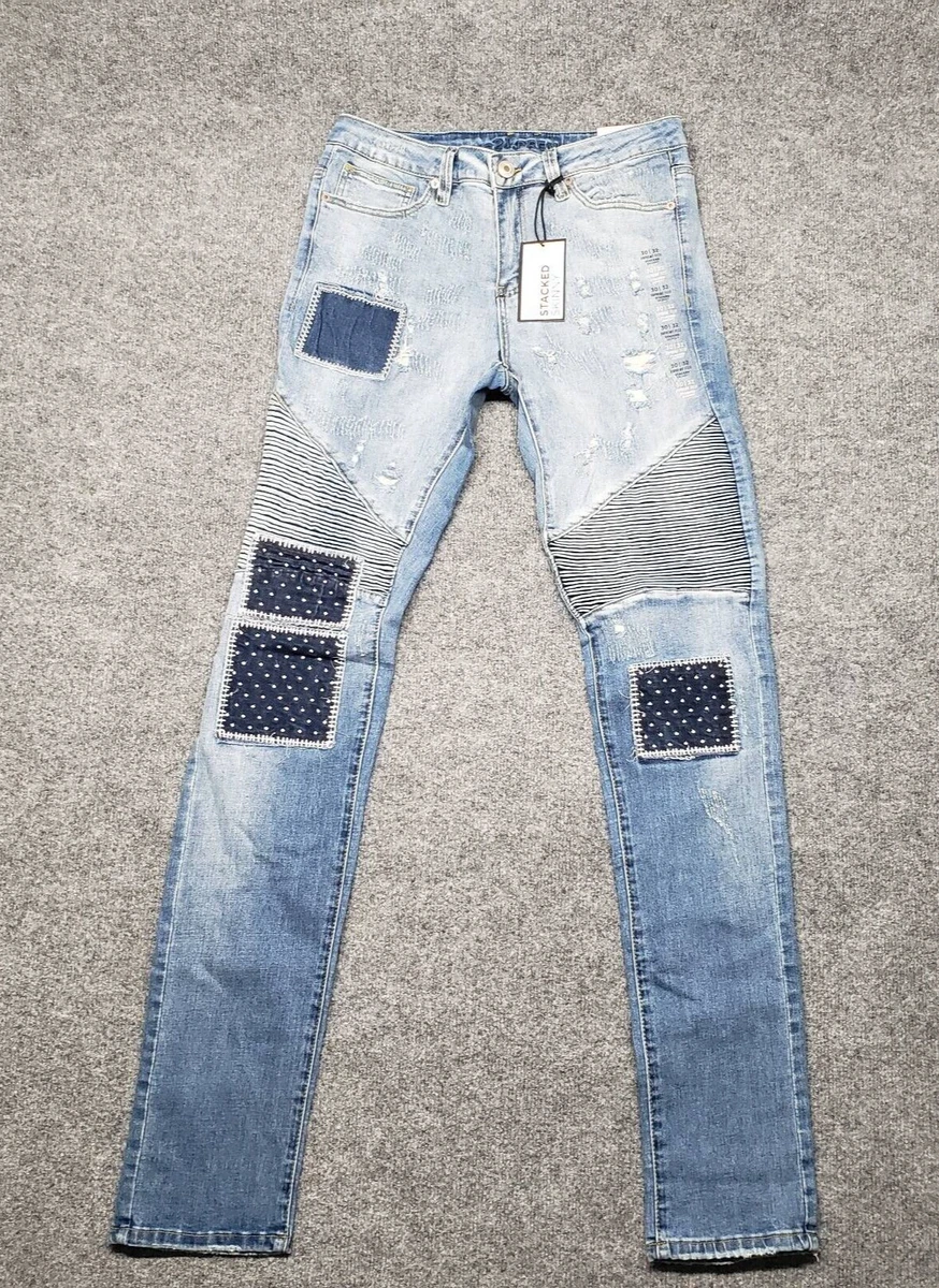 Rue21 Premium Mens Stacked Skinny Jeans Blue Distressed Denim