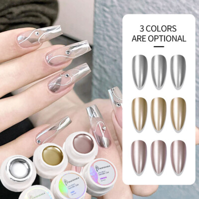 Soak Off Uv Gel Metallic Gel Nagellack Spiegel Silber/Gold 3D Metall   