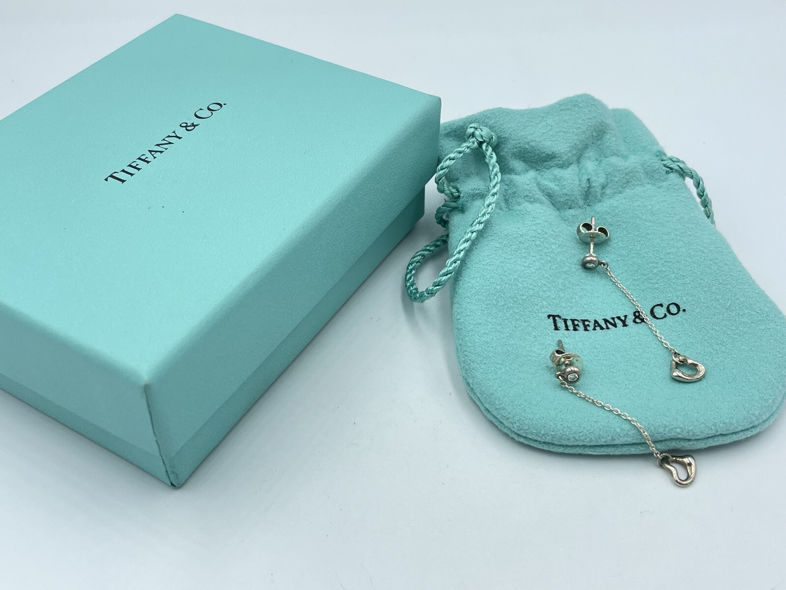 Rare Tiffany & Co Peretti Sterling Silver Diamonds by Yard Open Heart Earrings