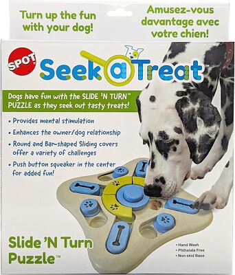 SPOT Seek A Treat Slide' N Turn Puzzle -Interactive Dog 10 in, Assorted 
