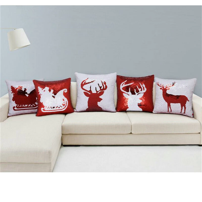 Pillow Case Cover Cushion Christmas Reversible Sequin Snowflake Home Decor - Imagem 2 de 4