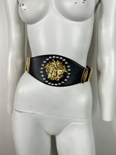 Vtg GIANNI VERSACE C.1992 BLACK GOLD MEDUSA BELT XS 65