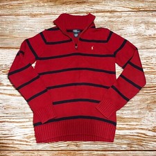 Vtg 90s Kids Polo Ralph Lauren Classic Red Collar Knit Pullover Sweater