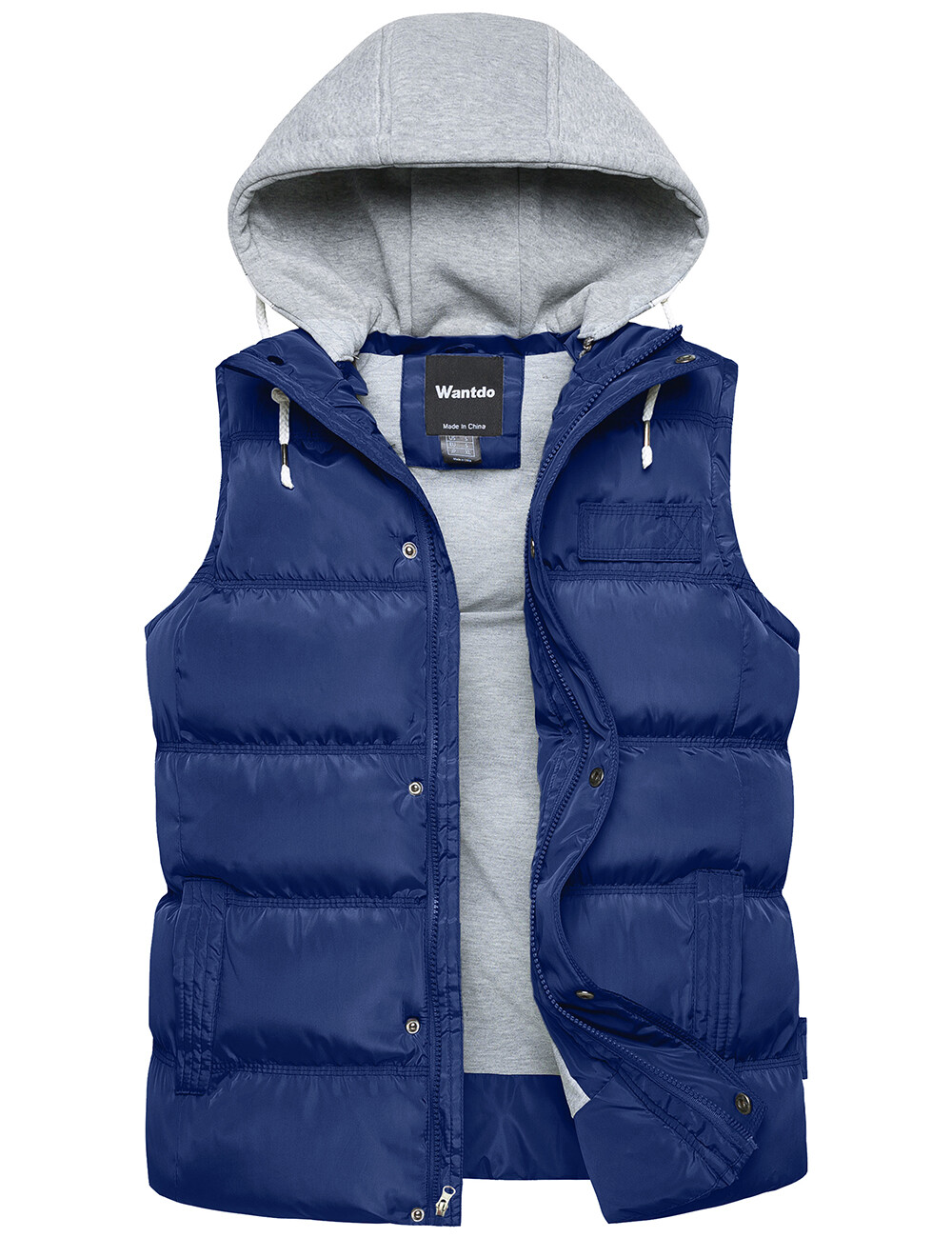 Hooded Vest for Men Removable Hooded Down Vest Winter Warm Puffer Vest Full  Zip Sleeveless Hoodie with Zipper Pockets