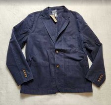 New men's 42 J Crew garment dyed cotton-linen chino suit jacket in Navy