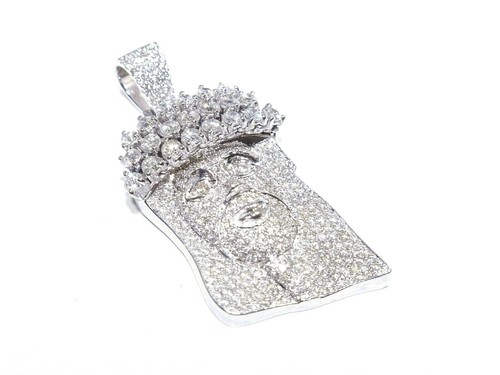 Mens 14k White Gold 5.50ct Round Cut Prong Set White Diamond Jesus Pendant - Picture 2 of 9