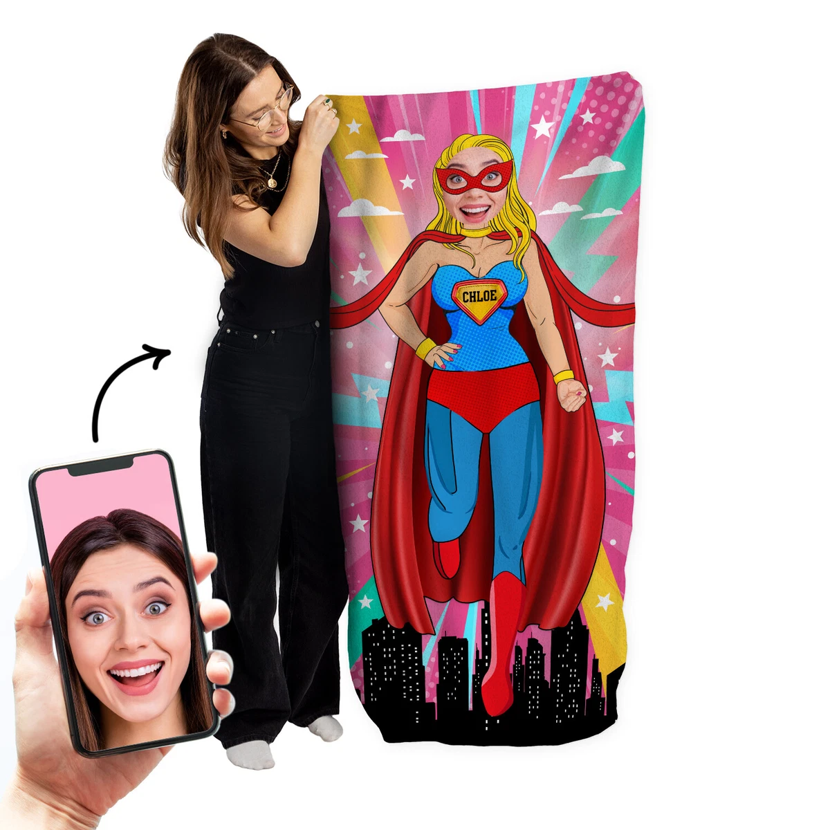 Personalised Beach Towel Superwoman Character Towel Custom