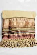 Vintage Croscrill Carrington Aqua Cotton Gold Fringed Trimmed Bath Towel