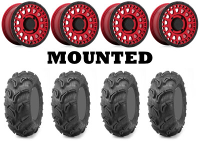 Kit 4 Maxxis Zilla Tires 27x10-14 on Black Rhino Parker Red Narrow Wheels 1KXP