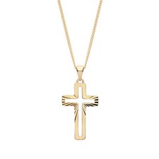 9ct Yellow Gold on Silver Diamond Cut Open Cross Crucifix Pendant 16" -24" Chain