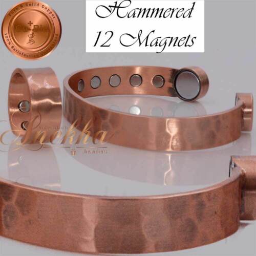 Cu+Bio 12+4 MAG PURE SOLID COPPER HAMMERED BRACELET BANGLE ARTHRITIS +RING CB44 - Picture 1 of 4