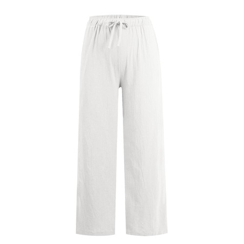 Women Cotton Linen Plain Trousers Pants Ladies Elastic Waist Bottoms Trousers - Picture 5 of 27