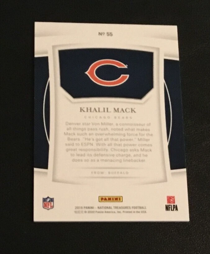 Khalil Mack 2019 Panini National Treasures NFL Football Gold /10 Bears Chargers - Image 2 of 2
