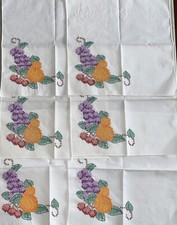 Ladies Handkerchiefs Lot SET OF 7 Embroidered Napkins Dinner Cloths Fruit Decor