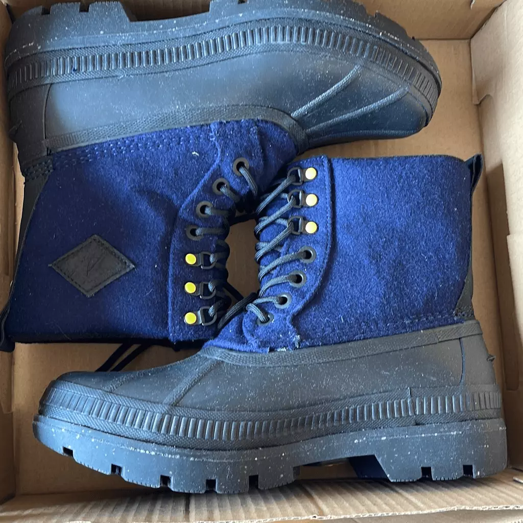 Sperry Mens Snow Boots Lace Up Rubber Outsole Ice Bay Wool Navy
