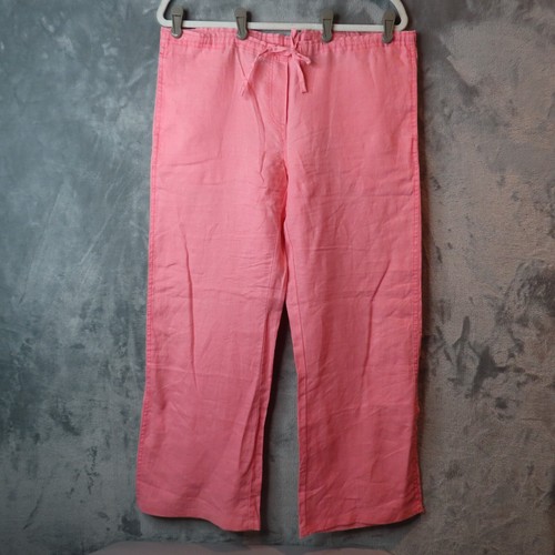 MOSSIMO Pants Womens Small Salmon Pink 100% Linen Straight Leg Drawstring Waist