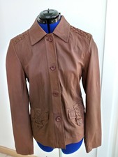 Classic Warm Ladies Leather Jacket Dark Camel Blazer Girls Outfit Size12 Uk Sale