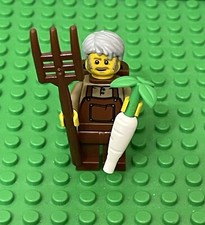 Lego Castle Farmer / Peasant Mini Figure With D-basket,Pitchfork,White Carrot