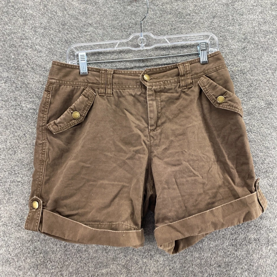 Pantalones Cortos Caribbean Joe Mujer 10P Pequeño Marrón Tiro Medio Chino Puños Algodón Informal Foto 4 de 4