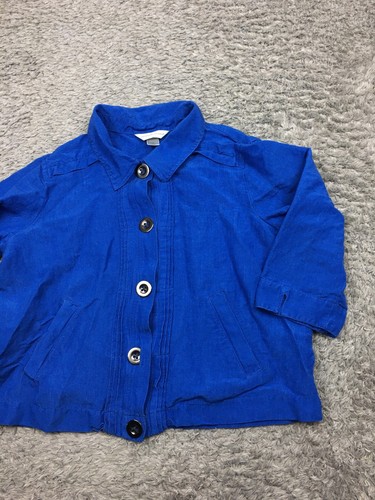 Christopher & Banks Button Up Jacket Womens Size Medium Blue Linen 3/4 Sleeve - Picture 2 of 13