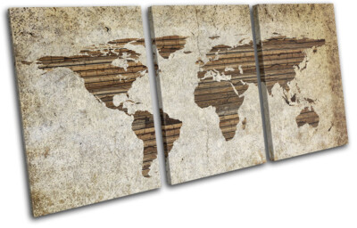 World Abstract Wood Atlas Maps Flags TREBLE Leinwand Kunst Bild drucken