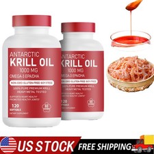 Antarctic Krill Oil 1000mg with Omega-3s EPA  DHA and Astaxanthin （2 Packs）