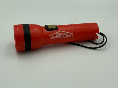 #ad Vintage Sears Hardware Plastic Flashlight RED C Batteries made in USA EUC $19.75