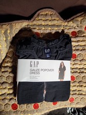 Gap Women's Gauze Pop-Over Black Dress with Pockets - Sz L