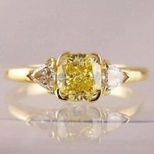 2.5 ct Cushion Cut Simulated Citrine Women 3-Stone Ring 14k Yellow Gold Plated