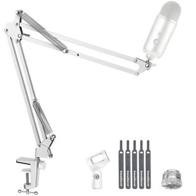 Boom Arm Microphone Mic Stand for Blue Yeti HyperX Medium, White 