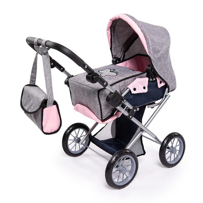 : Pram City Star - Grey, Pink, Butterfly - Matching Handbag, Convertible to a Pu