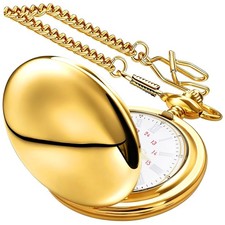 Alwesam Smooth Vintage Quartz Pocket Watch with Chain Roman gold white-02