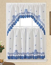 GOHD Lace Rosarium Kitchen Curtains, 3PCS Kitchen Curtains and Valances Set,