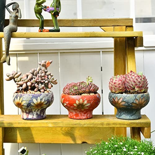 Sungmor Succulent Planters, Hand Crafted Ceramic Desktop Flower Pots Cactus Pots - Afbeelding 15 van 84