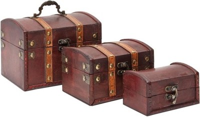 Elegantly Crafted Antique Pirate Treasure Chests - Set of 3 for Stylish Storage