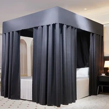 Black Canopy Bed Curtains - 4 Corner Post Bed Curtains King Canopy Bed Curtains