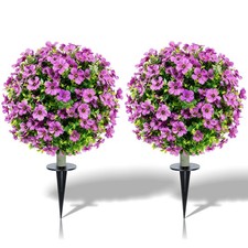 Paquete de 2 bolas topiarias artificiales árboles plantas violetas falsas arbustos arbustos con espiga