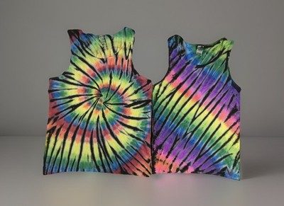 *New* Handmade Tie Dye, Spiral or Diagonal Rainbow Black Tank, Men's or Women's
