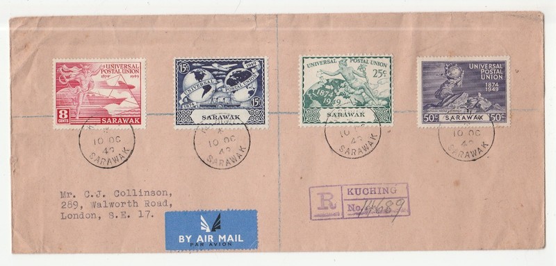 Sarawak 'Registered FDC' Scott # 176 - 79 "10 OC 49" To: London