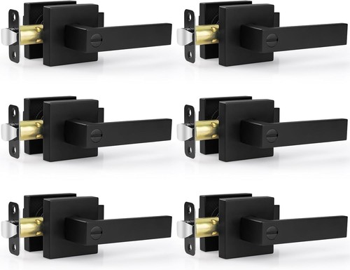 Estmoon 6 Pack Matte Black Door Handle Keyless Interior Door Knobs Square