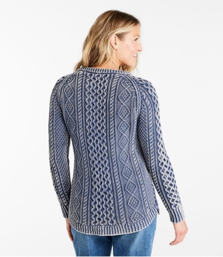 LL Bean Sweater Women’s S Blue Cable Knit Cotton Chunky Signature Fisherman R3 - Picture 3 of 15