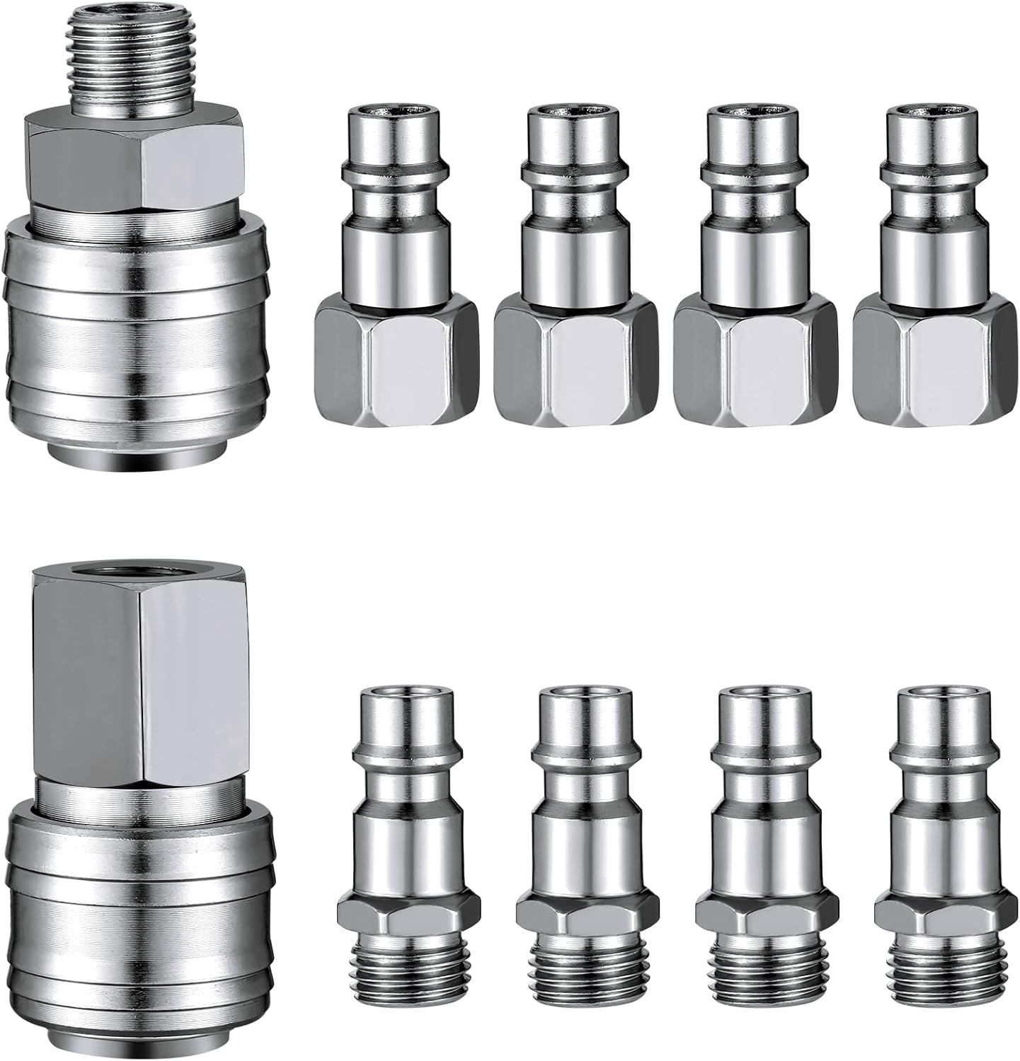 10 Pcs Air Line Hose Euro Connectors, Airline Hose Compressor Fittings 1/4"" BSP