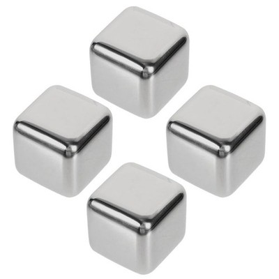 Stainless Steel Whiskey Stones 4Pcs Reusable Ice Cubes 1.06 Inch Food-Grade M...