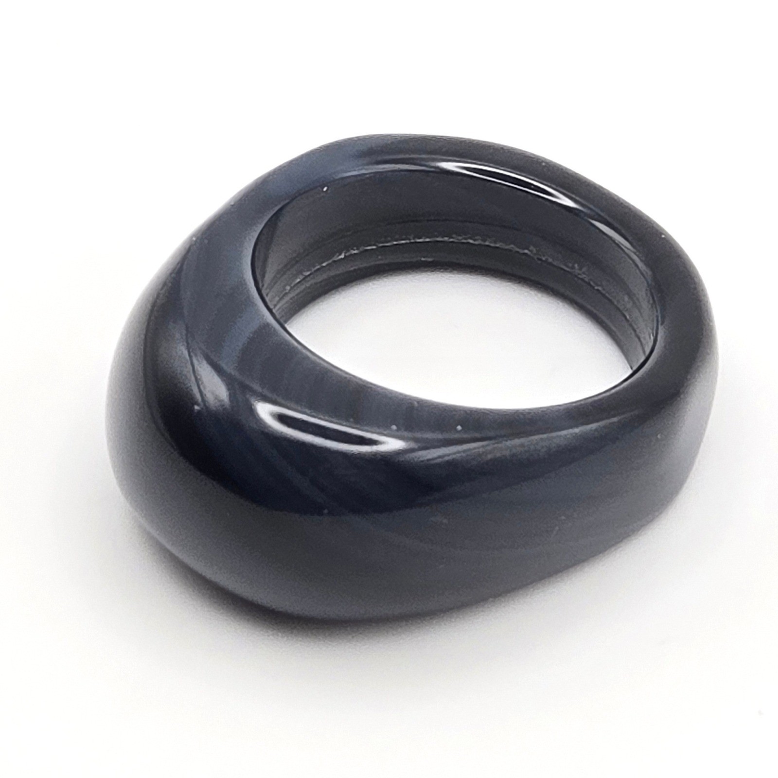 Chunky Black Banded Agate Solid Stone Ring Statem… - image 1