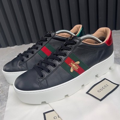RRP$990 Gucci Ace Sneaker Web Bee Embroidered Platform Black 7.5 US or 37.5 EUR